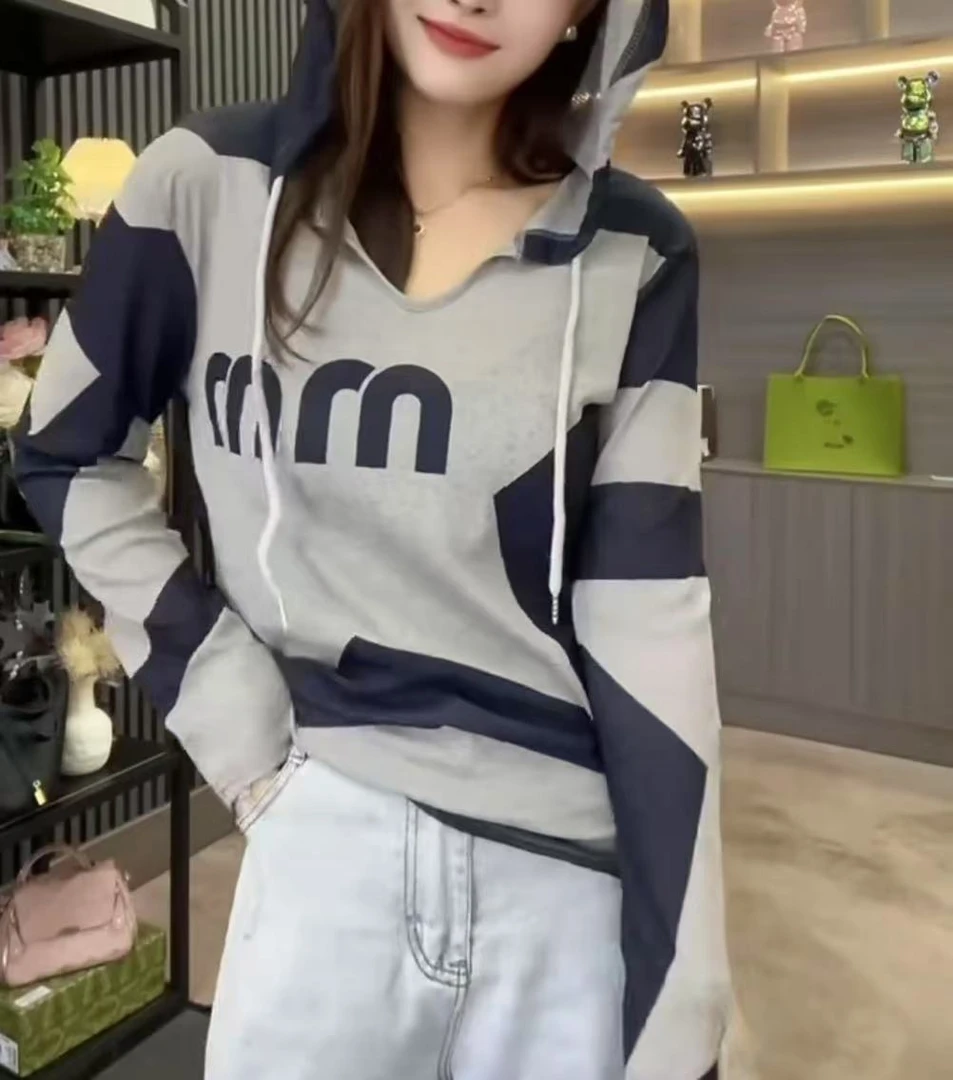 胖丫专属—99881大码春季新款时尚百搭气质连帽T恤女显瘦长袖上衣