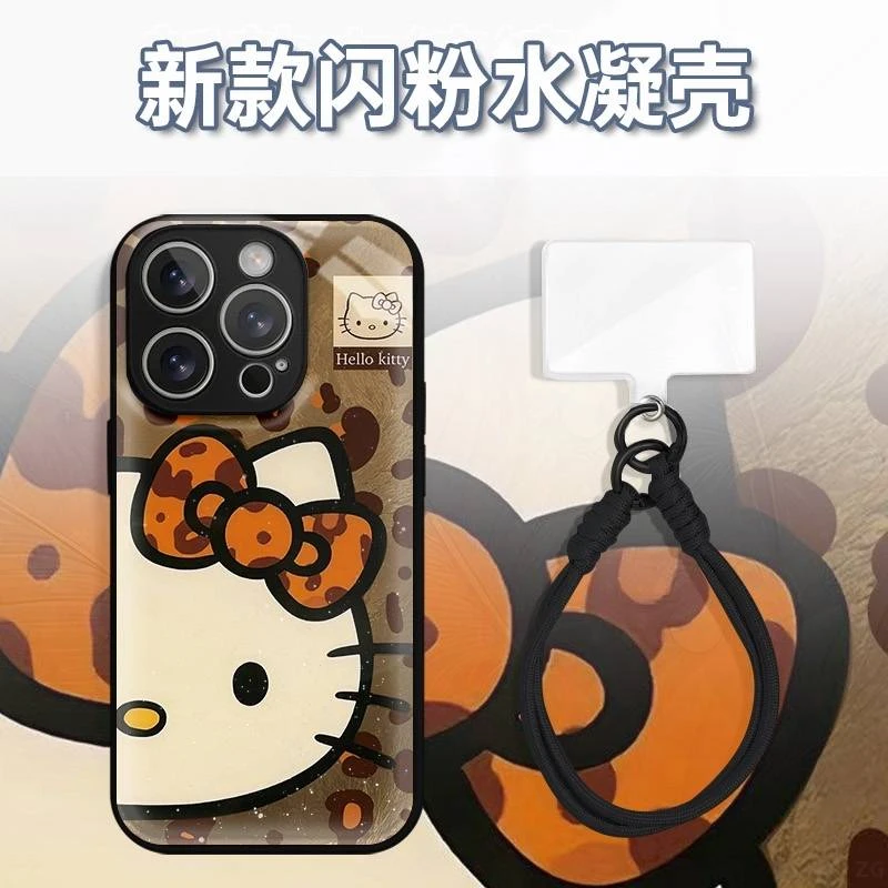 豹纹KT大半脸水凝玻璃壳适用iPhone苹果17手机壳华为oppo小米vivo