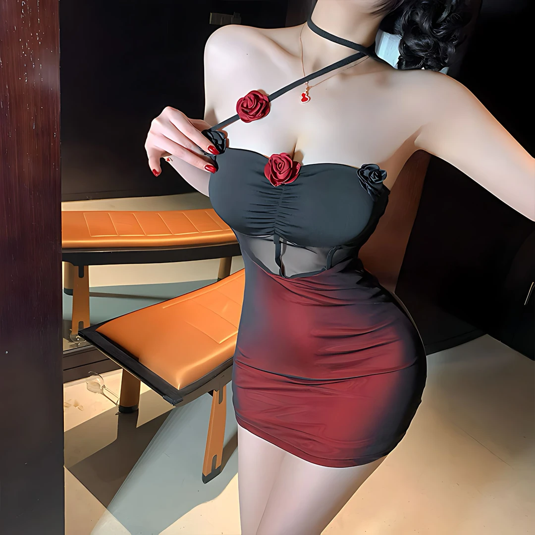 【熟女玫瑰】趣味性感睡衣女蕾丝美背连体镂空欧美修身露背低胸