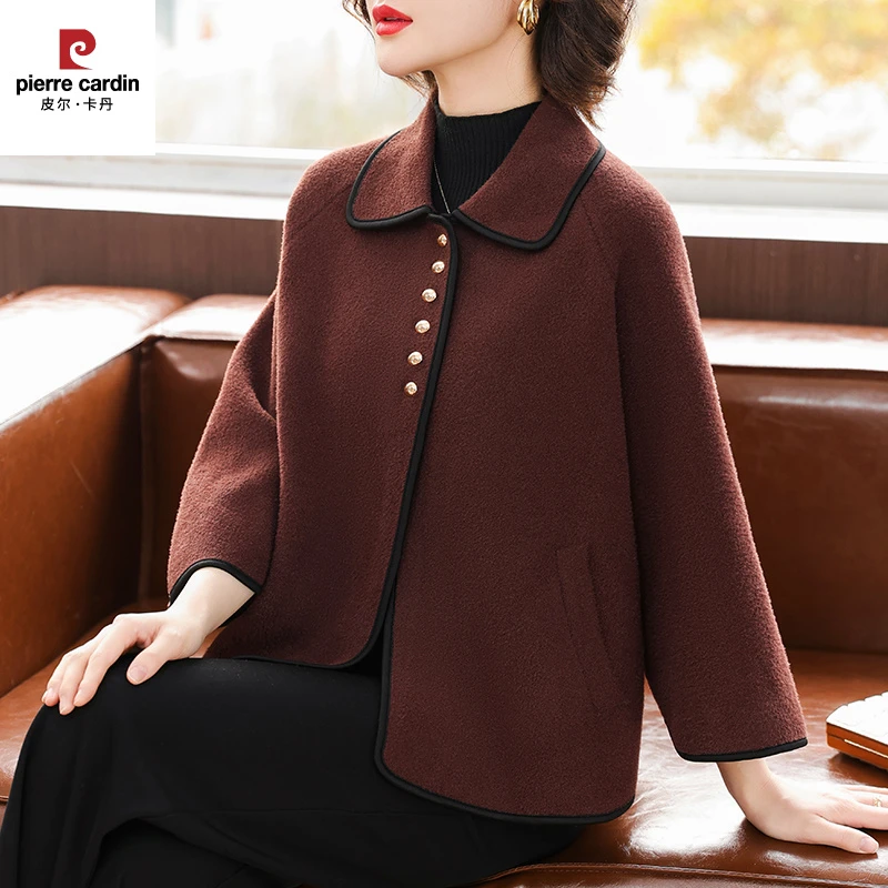 皮尔卡丹年轻妈妈春秋装短款毛呢外套2025新款中老年女装双面呢高