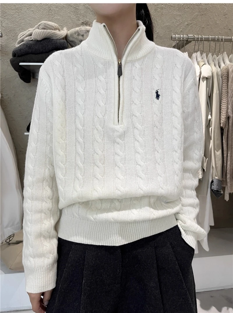 2025韩国东大门bluepops秋冬新品拉链立领麻花针织衫羊毛上衣女