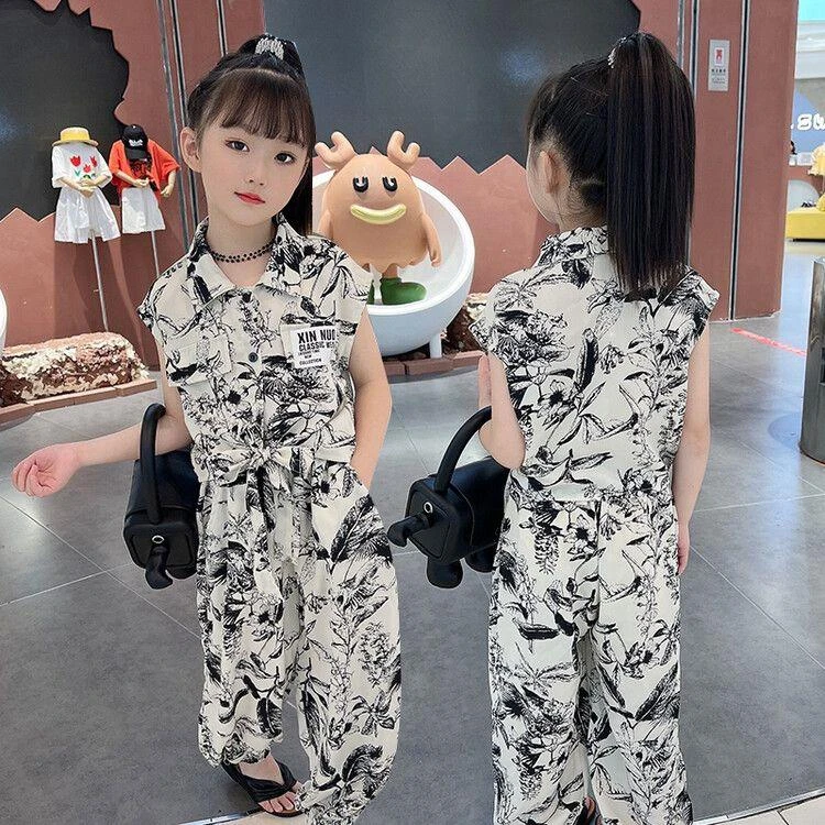 女童2025薄款夏季套装洋气新款时尚时髦无袖儿童超酷两件套