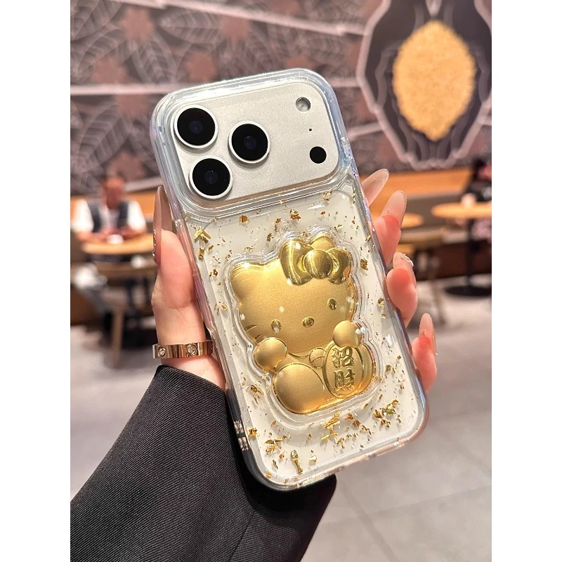 金箔招财猫适用苹果17promax手机壳iphone16pro轻奢时尚15pro高级