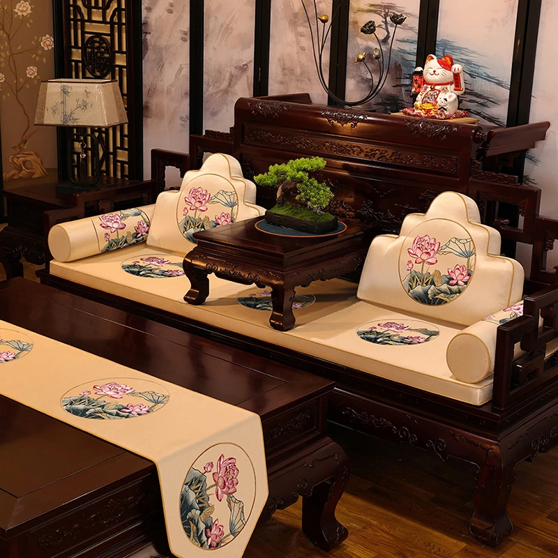 新中式红木沙发垫实木凳子垫沙发巾罩套轻奢罗汉床五件套防滑垫款