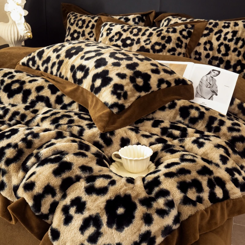 【LANRENMIAO】冬季宽边丹麦兔绒加厚保暖防寒四件套