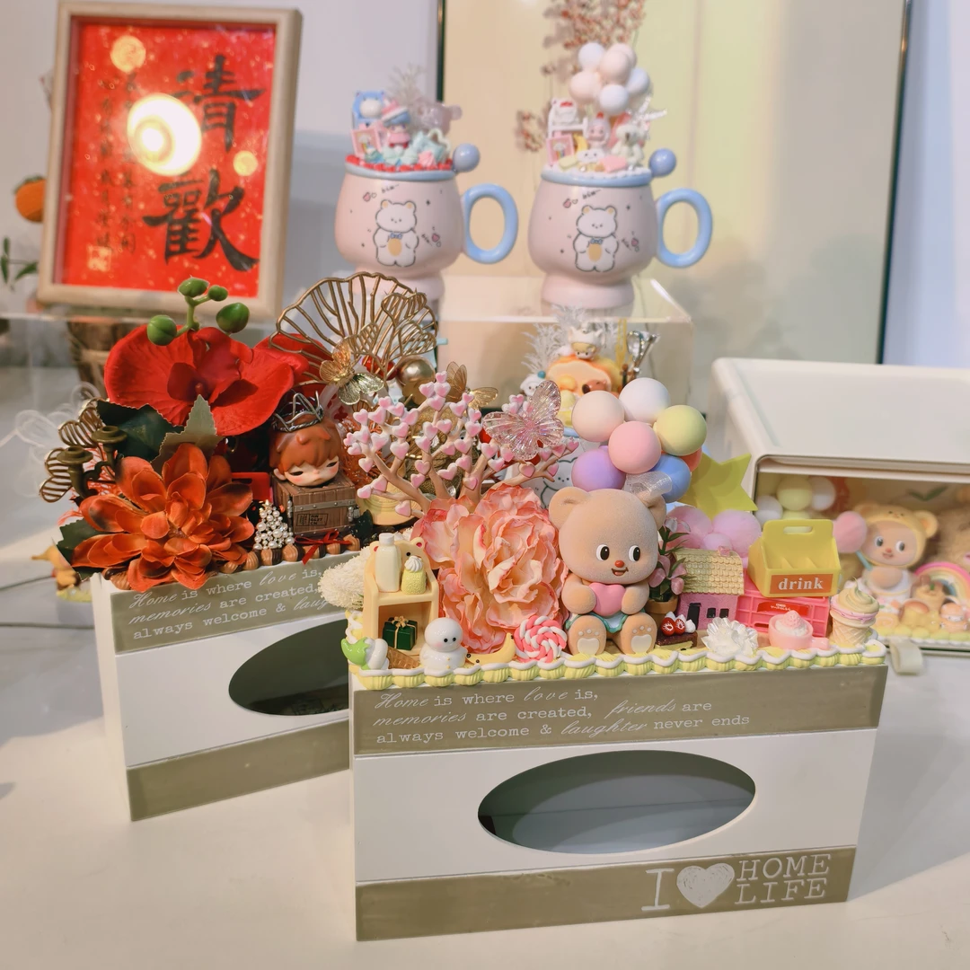 实木纸巾盒diy制品潮玩盲盒手工制作创意DIY