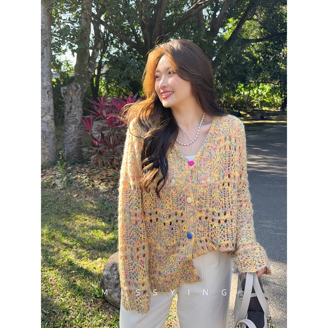 应小姐【织梦坊】微胖大码春款显瘦复古感文艺法式气质温柔针织开衫