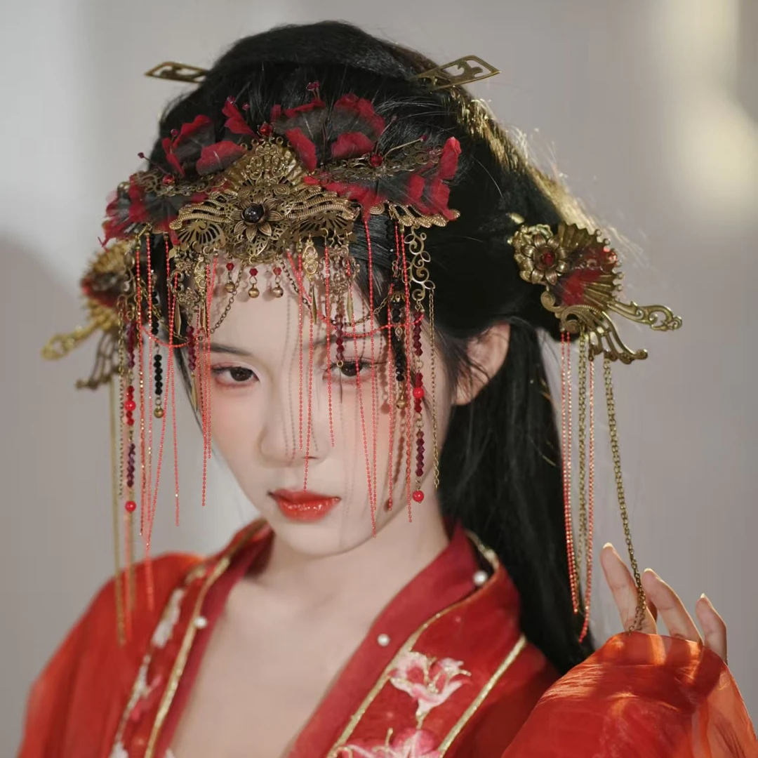 【直播】B-70-1耀如春华 九歌（红色） 原创国风纯手工汉服头饰配饰