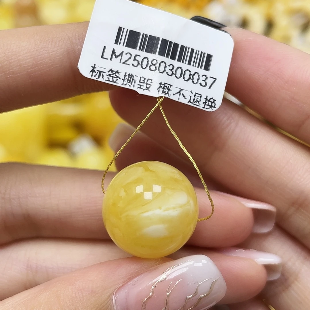 琥珀未镶嵌裸石16.7mm妖花圆珠蜜蜡