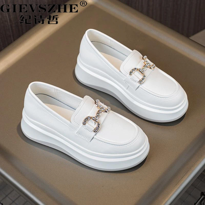 纪诗哲一脚蹬小白鞋女夏季新款厚底内增高真皮休闲潮流乐福鞋子