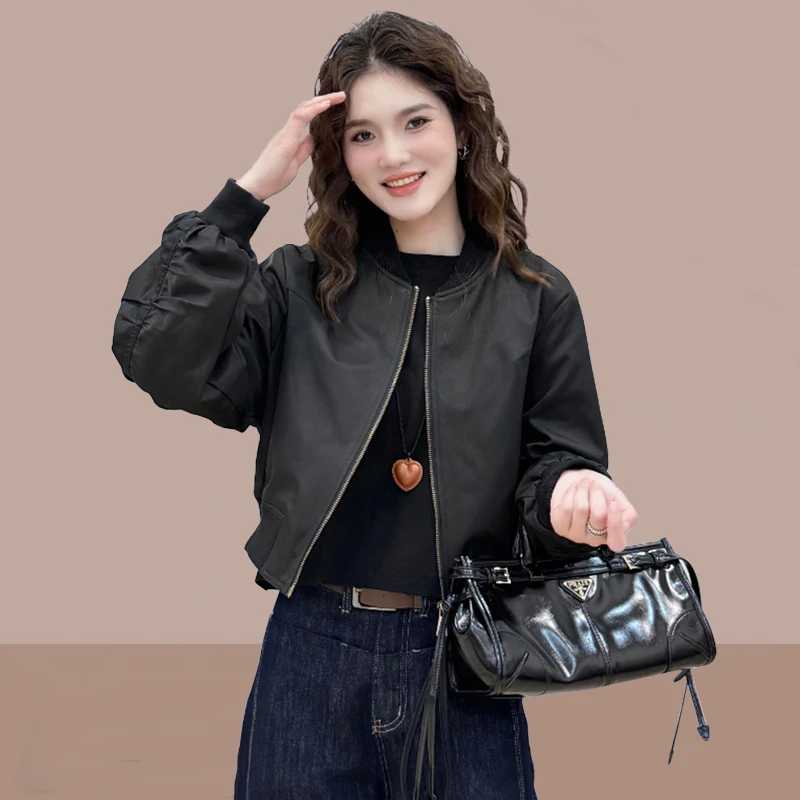 时尚休闲小个子短外套女2025年春秋新款宽松短款百搭棒球夹克上衣