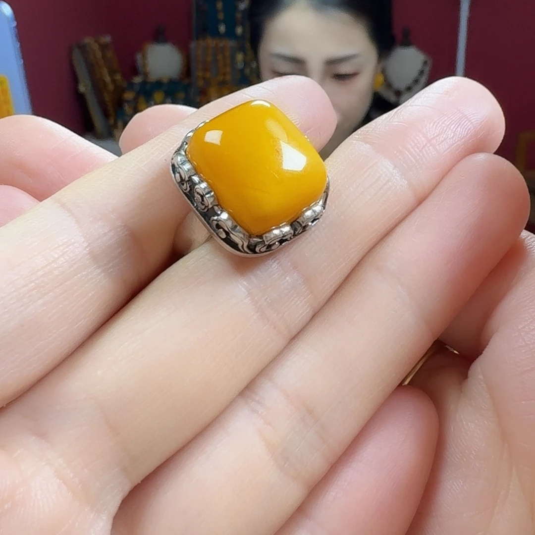 蜜蜡银S925镶嵌手链戒指