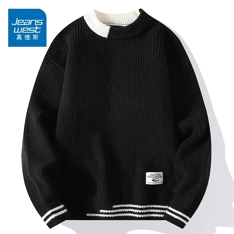 真维斯新款秋冬季男士圆领百搭毛衣青少年针织打底衫潮牌休闲上衣