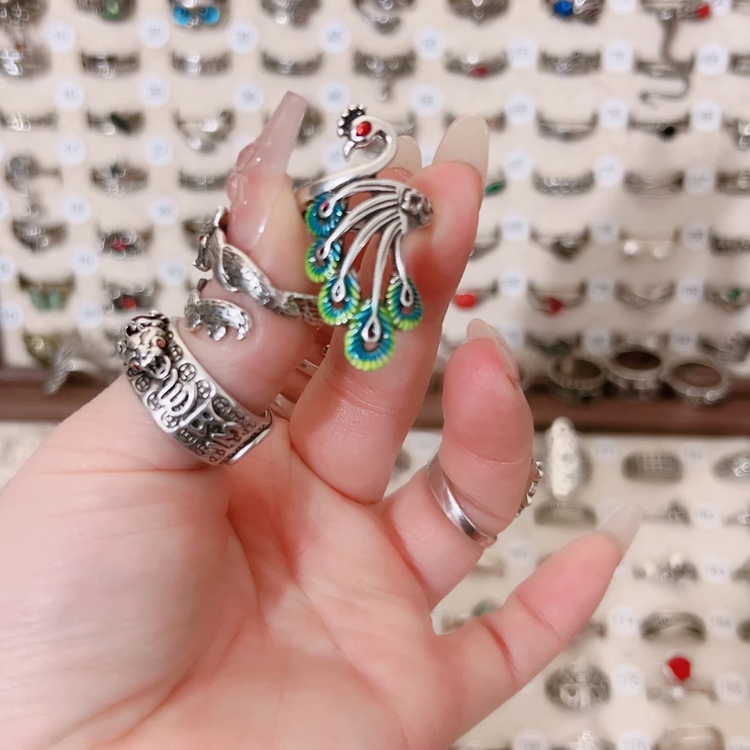 铜合金新款彩色大孔雀戒指