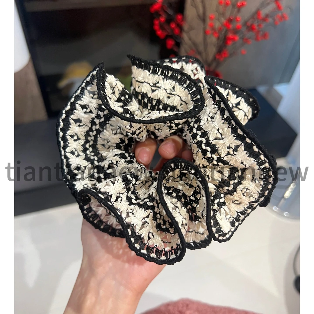 【绣球花开】A006黑白小香针织气质双层肠圈女高级感时尚丸子发圈