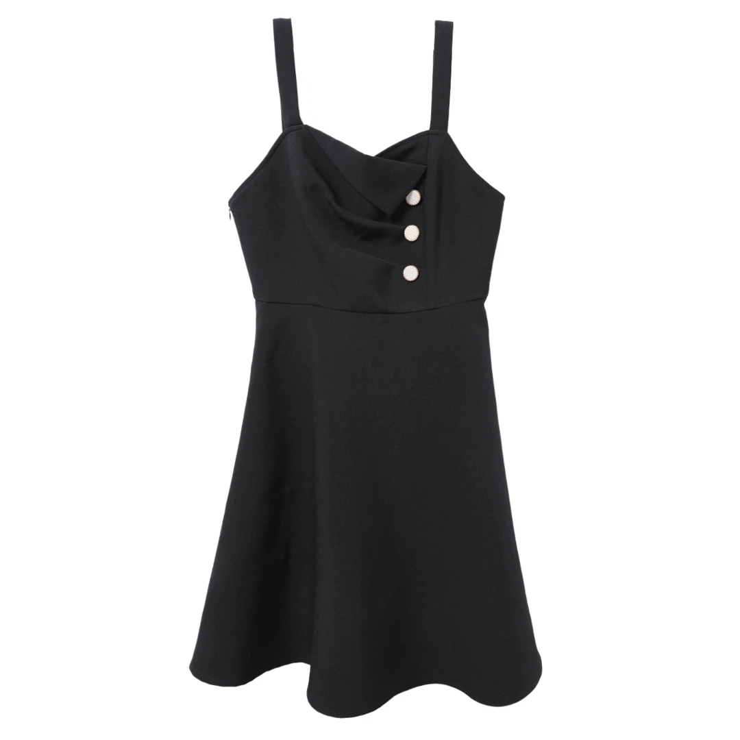 【约会裙】翻边领纽扣百褶鱼尾裙摆少女感吊带裙女2010862