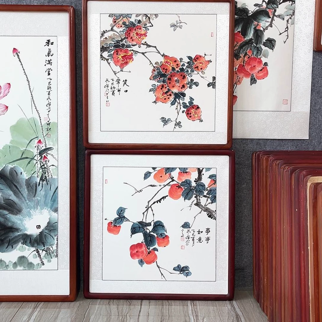 国画书画作品带框63×63厘米
