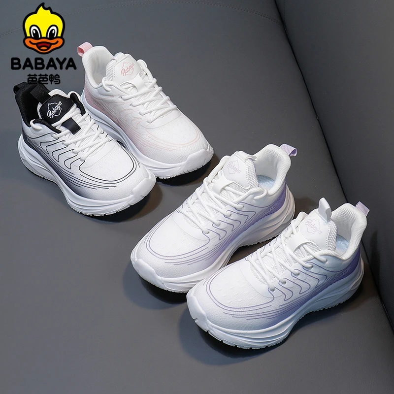 芭芭鸭男女童运动鞋轻便软底透气跑步鞋2025春季新款青少年休闲鞋