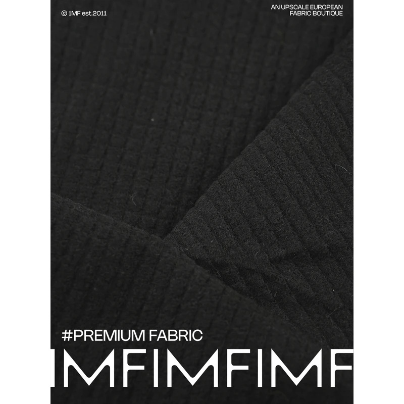 意大利面料A玛尼风格黑立体华夫格面料