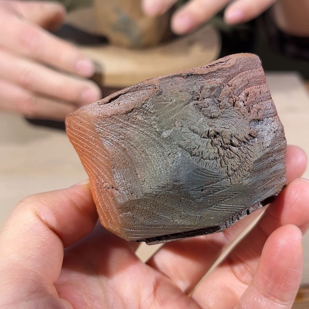 茶盏手捏柴烧陶块石杯