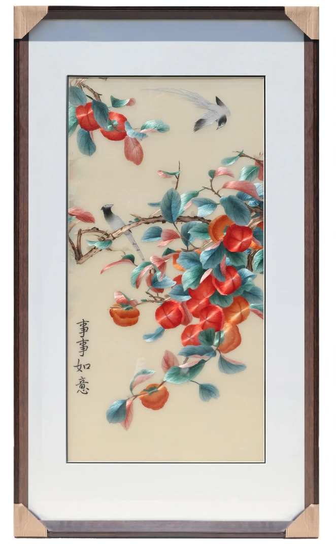 刺绣国画竖幅带框发货适用于玄关餐厅茶室苏绣挂画