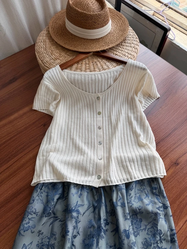 女夏季文艺针织背心上衣夏季短袖针织