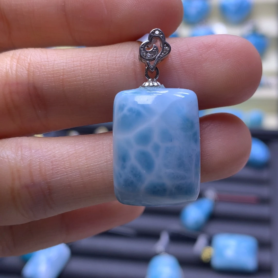 针钠钙石（海纹石）银S925镶嵌吊坠(不含链)无事牌吊坠色差略异