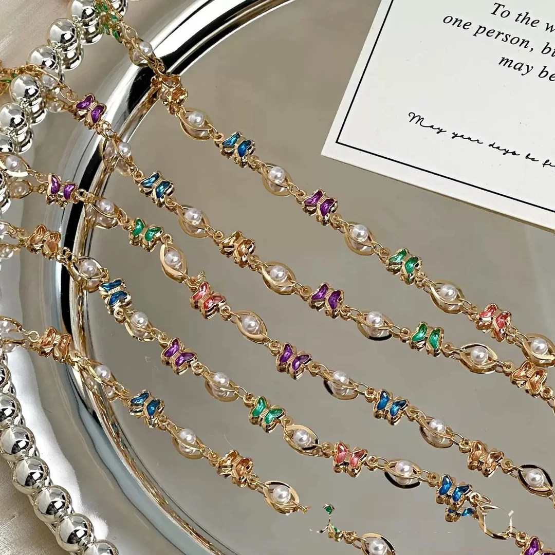 编号328马眼珠珠蝴蝶金色水钻