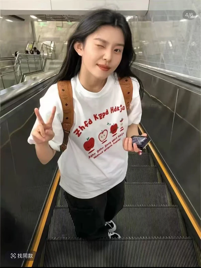 短袖常规款夏季日系复古印花T恤短款白色时尚背心纯棉半袖百搭