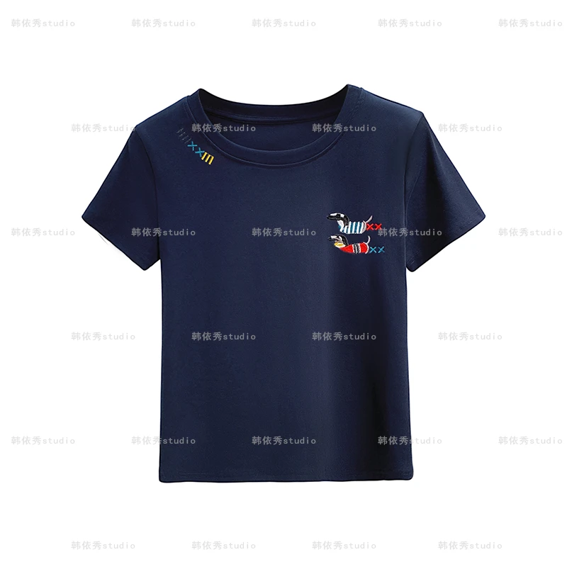 【腊肠小狗】时尚洋气刺绣T恤女夏季短袖白色正肩圆领半袖小众上衣