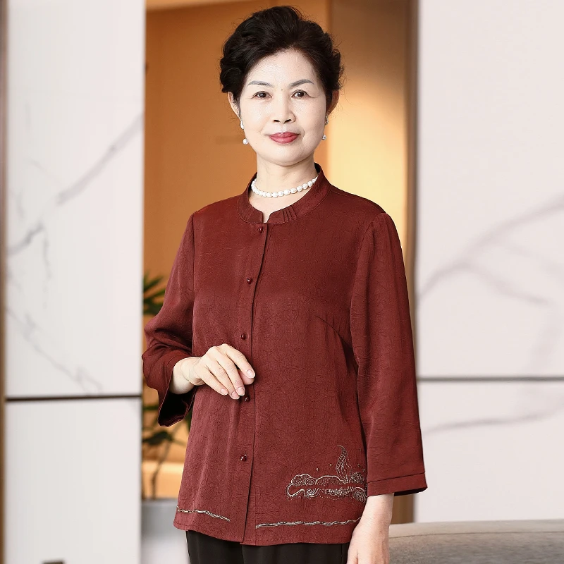 中老年妈妈新款衬衫女新中式喜庆春夏装老人奶奶太太夏季薄款衣服