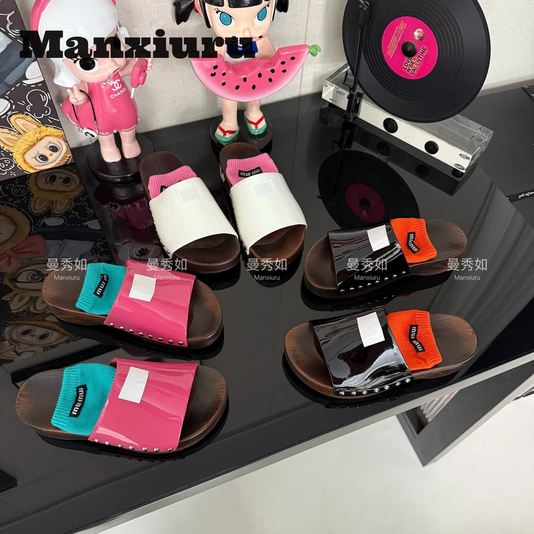 【曼曼】羊皮版！复古厚底拖鞋外穿2025新款真皮平底罗马风一字凉拖