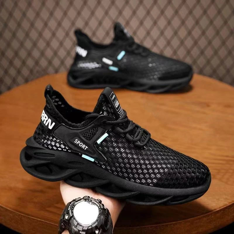 纯色青年夏季圆头透气平跟网面鞋休闲男士薄款男鞋