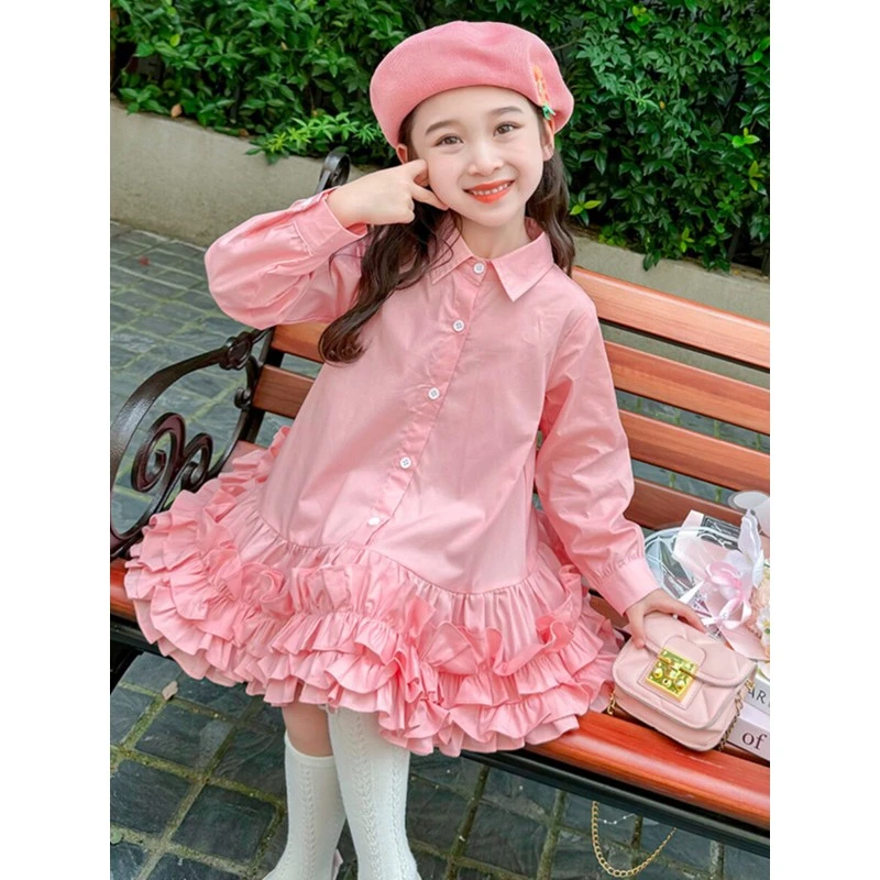 巴拉巴拉童年女宝宝秋季花边衬衫裙2024新款小女孩粉色洋派百搭甜