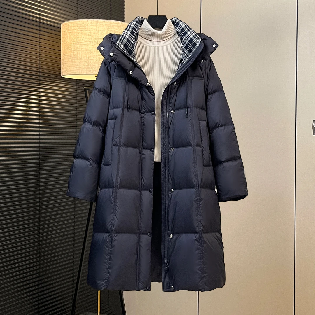 欧货新款宽松加厚羽绒服女中长款过膝白鸭绒连帽抗寒保暖东北外套