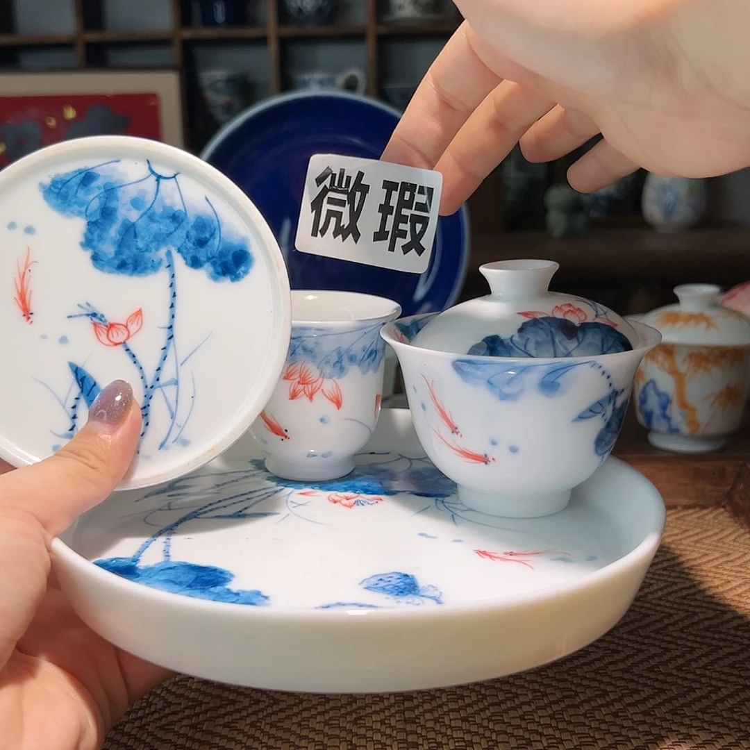 【闪购商品】人**常微瑕 手绘 盖碗