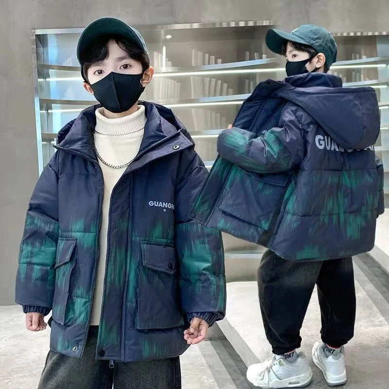 F00488男童秋冬夹棉加厚防水棉服外套2025新款中大童洋气上衣童装