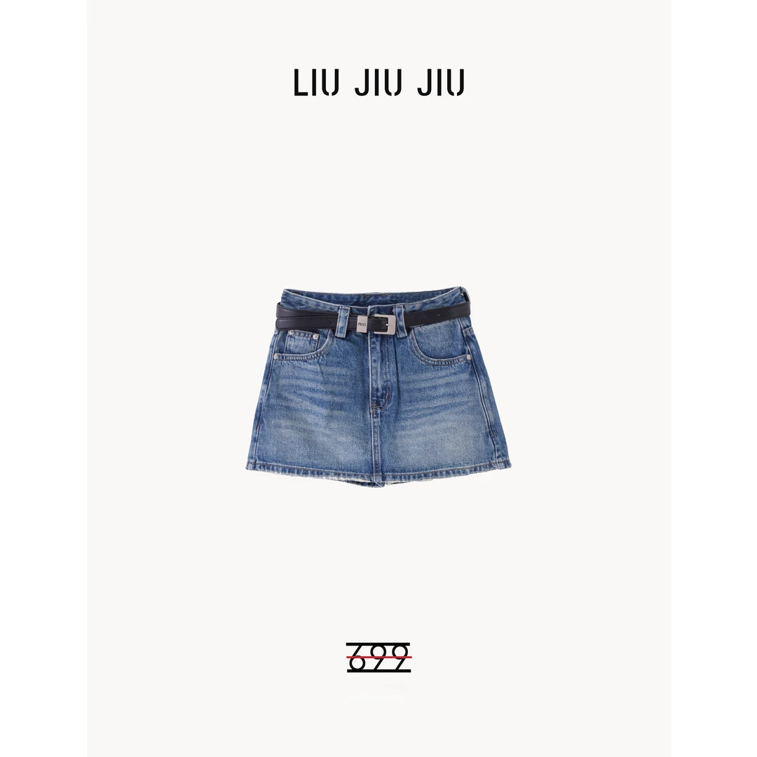 LIUJIUJIU 夏季新款时尚百搭水洗牛仔半身裙高腰宽松短裙BQ3698L