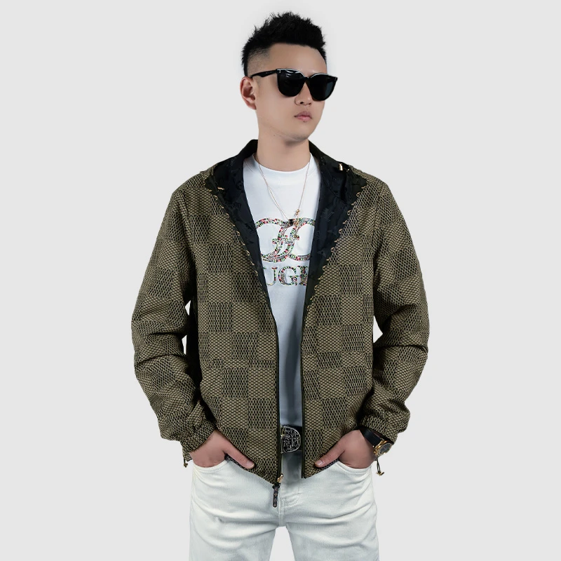 春季男字母连帽机车风哈林顿夹克夹克时尚秋季商务情侣印花