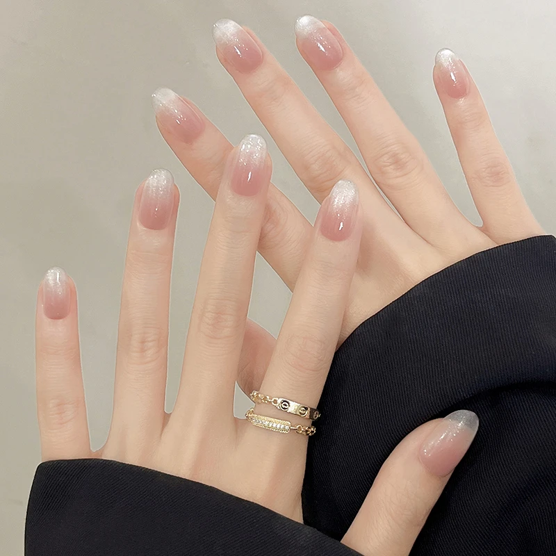 米哩米手工穿戴甲短款高颜值裸色轻奢猫眼新款美甲贴片桃子沙冰