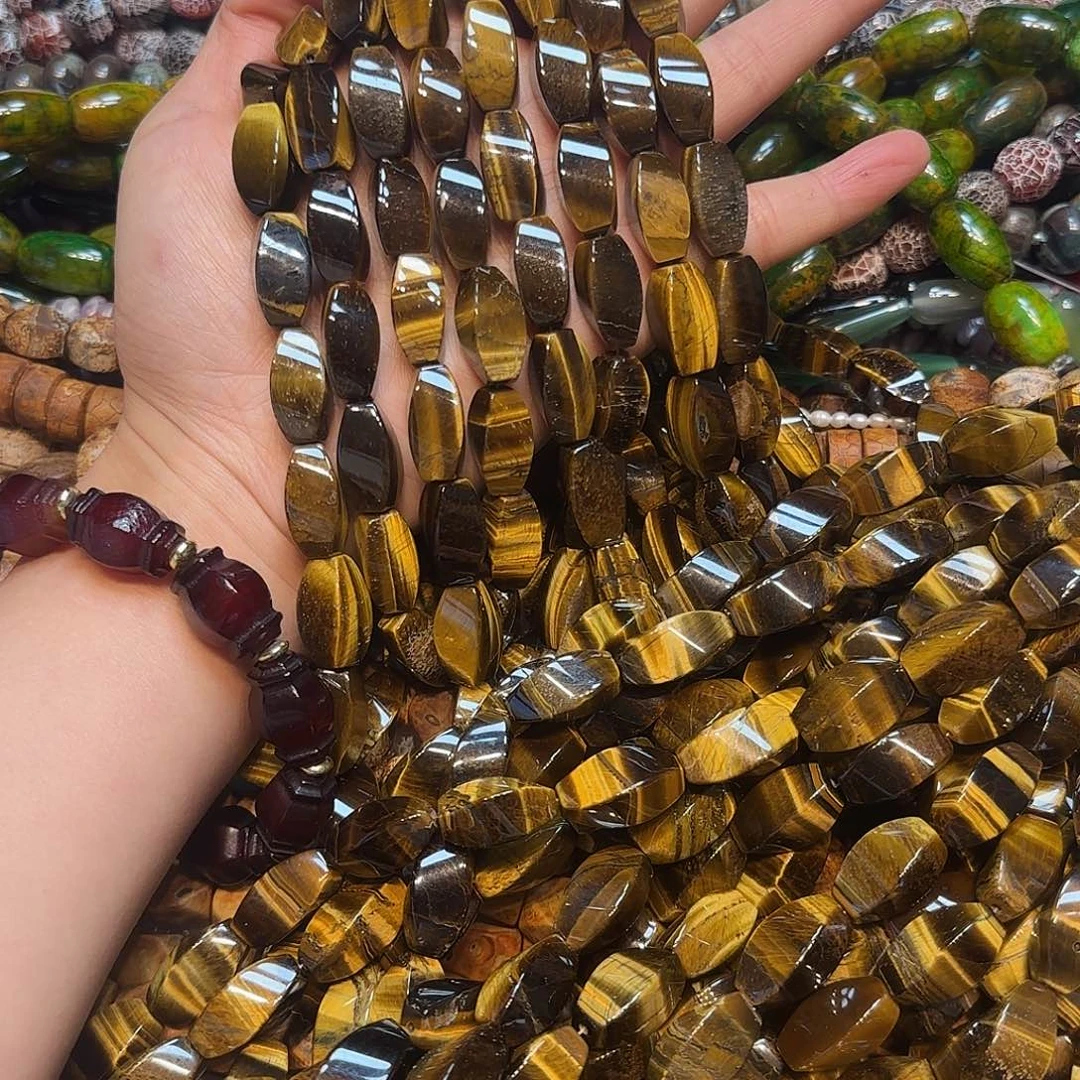 玛瑙/玉髓合金珠宝半成品黄虎眼扭珠一条10✖️20mm