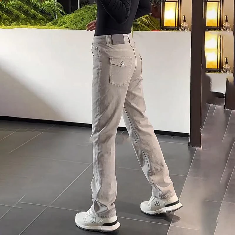 轻奢男装大码潮牌男士灰色牛仔裤2025年高级感休闲裤时尚新款修身