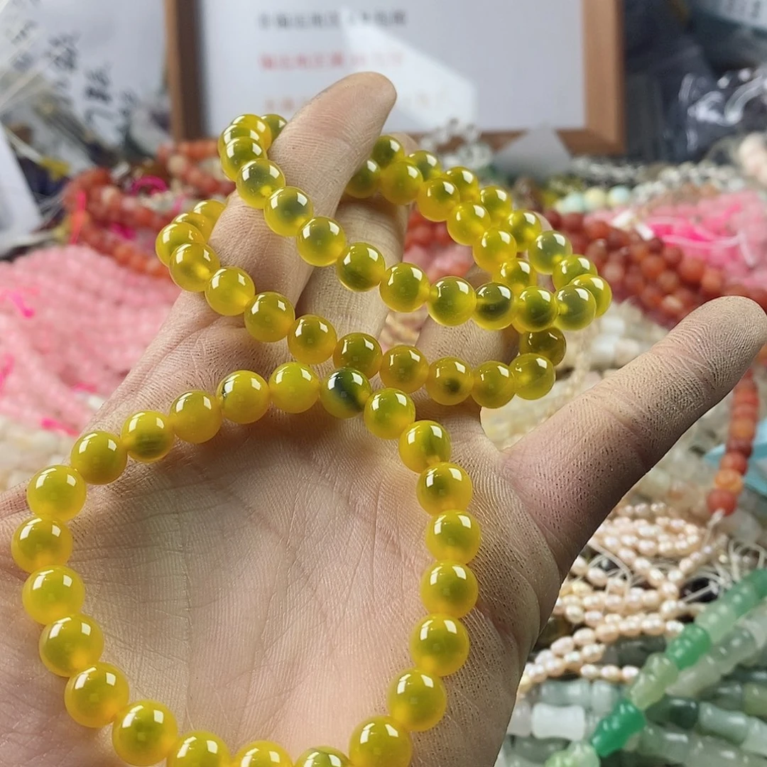 玛瑙/玉髓珠宝半成品未镶嵌一条天然8mm黄糖心玛瑙手链