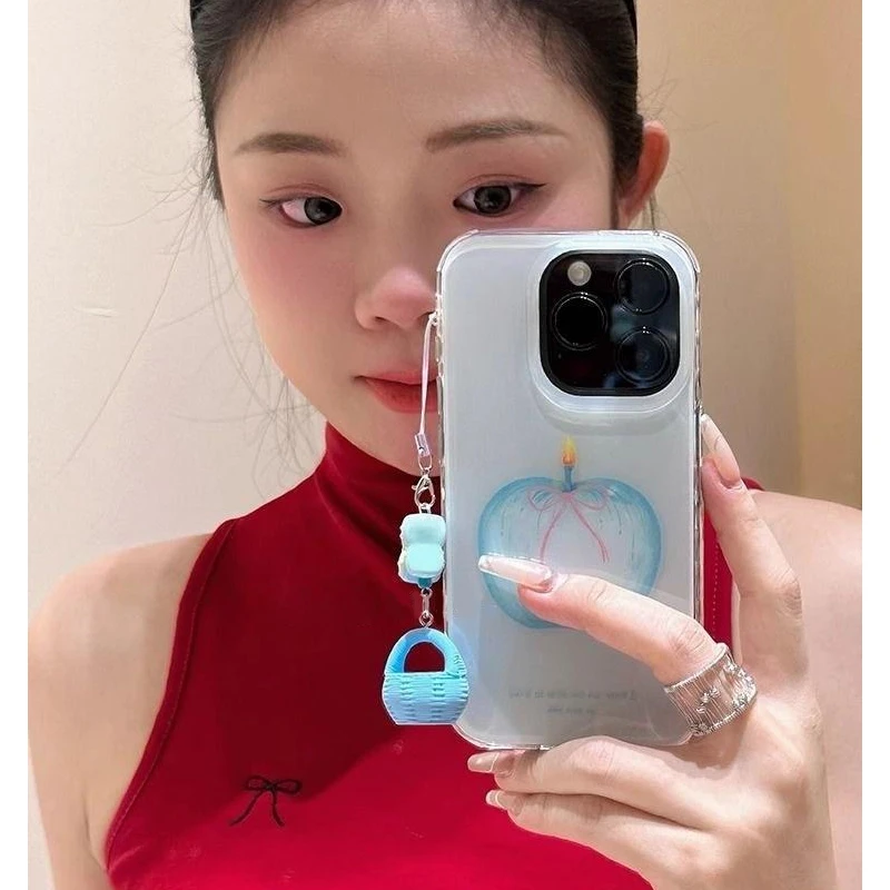 欧克里里韩系油画蓝苹果适用苹果16promax手机壳华为vivo小米15