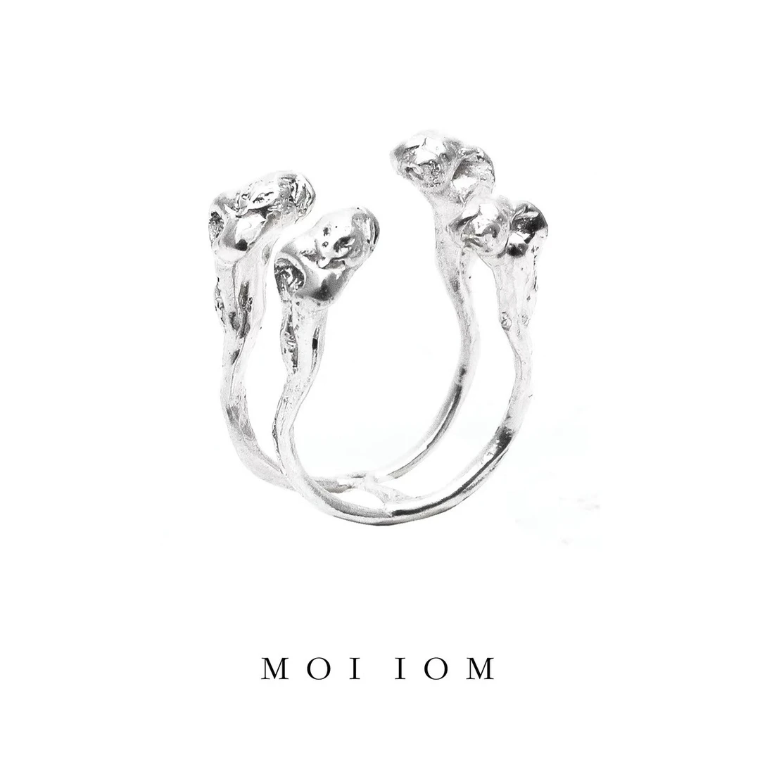925银戒指 moi iom小众原创设计925纯银肌理双排开口戒指