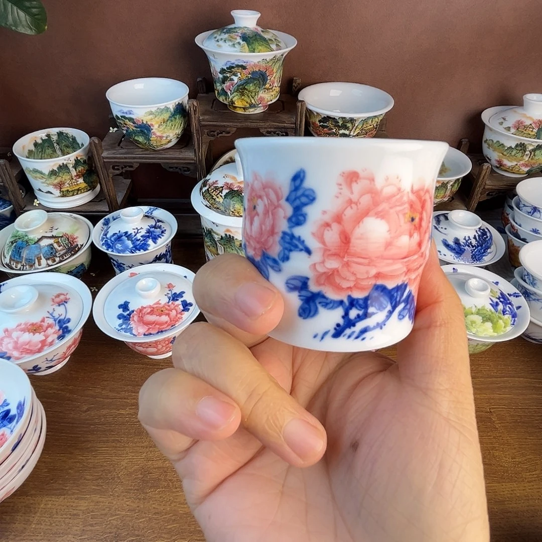 忠意堂釉下彩红牡丹