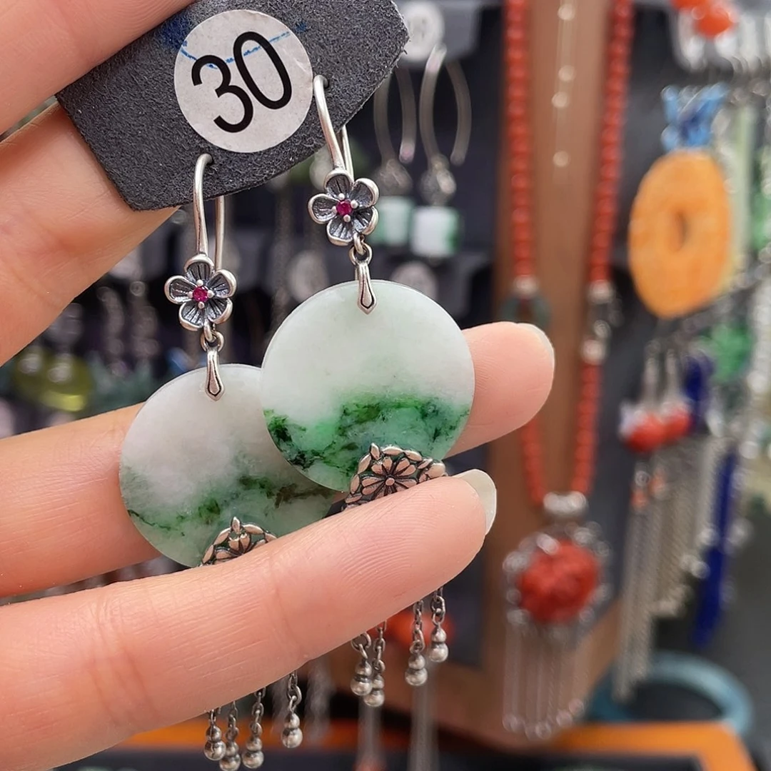 翡翠银S925镶嵌耳饰郑**?918ghnhggh