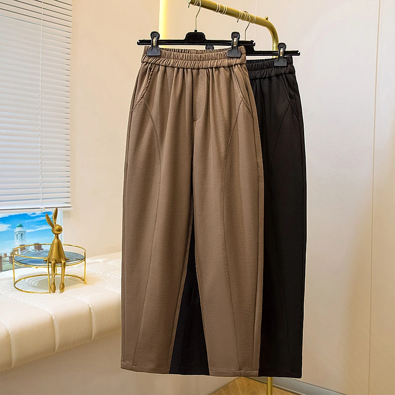 运动哈伦裤女高腰显瘦2025春秋新款女士黑色微弹大码直筒休闲裤子