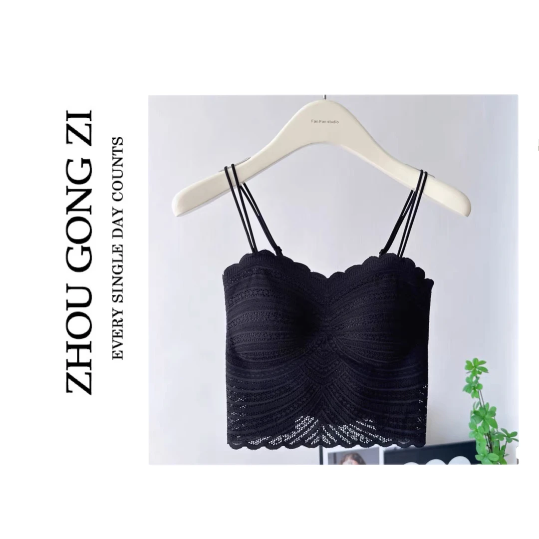 周公子优选2025夏上新！韩版波纹蕾丝吊带美背抹胸