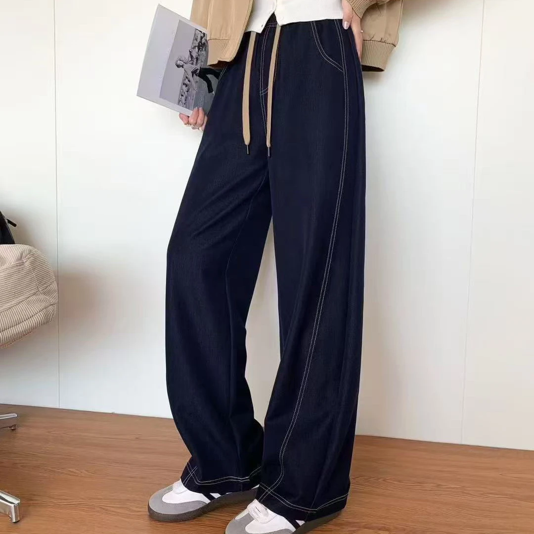 2025新款小个子丹宁蓝牛仔休闲裤窄版直筒弯刀女裤